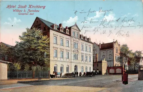 Wilkau bei Zwickau Sachsen Hotel Stadt Kirchberg AK 1915