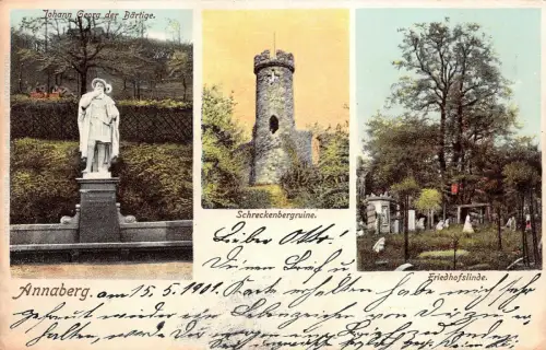 Schreckenbergruine und Friedhoflinde in Annaberg Erzgebirge Sachsen AK 1901