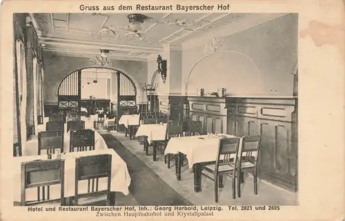 Gruß aus dem Restaurant Bayerscher Hof Leipzig Sachsen Postkarte AK