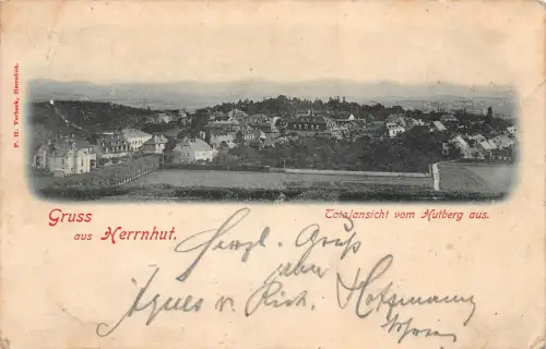 Gruss aus Herrnhut Totalansicht vom Hutberg aus Postkarte AK 1899