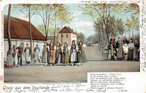 Gruss aus dem Vogtlande Frauen in Trachten Plauen Vogtland Sachsen AK 1910