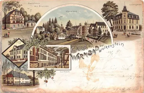 Warmbad bei Wolkenstein Litho Postkarte 1898