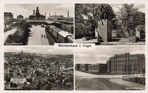 Stadtansicht Reichenbach mit Textilfachschule Vogtland Sachsen Postkarte AK 1942