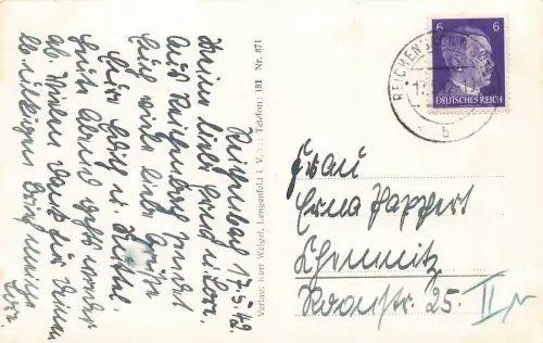 Stadtansicht Reichenbach mit Textilfachschule Vogtland Sachsen Postkarte AK 1942