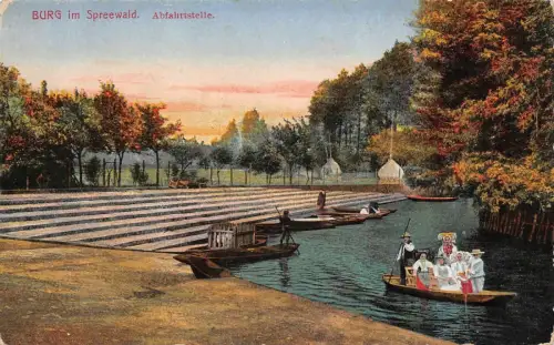 Burg im Spreewald Abfahrtsstelle Postkarte AK