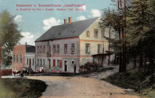 Restaurant u. Sommerfrische "Waldfrieden" in Neudörfel bei Aue i. Erzgeb AK 1919