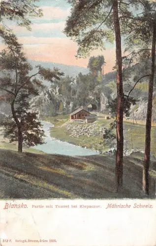 Blasnko (Blanz) Partie mit Tunnel bei Klepaczov Mährische Schweiz Postkarte AK