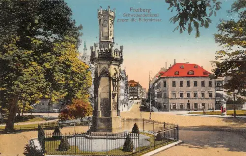 Freiberg Schwedendenkmal gegen die Peterstrasse AK 1915