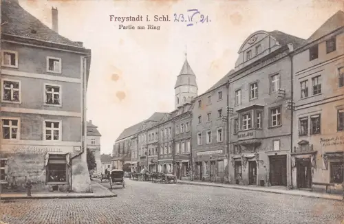Freystadt i. Schl. Partie am Ring Postkarte AK 1921