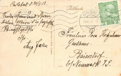 Karlsbad Ansicht Kolonnaden Bank Wechselgeschäft Postkarte AK 1912