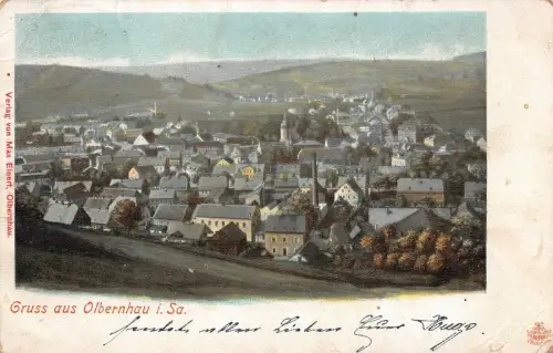 Gruss aus Olbernhau Stadtansicht Erzgebirge Sachsen Postkarte AK 1900