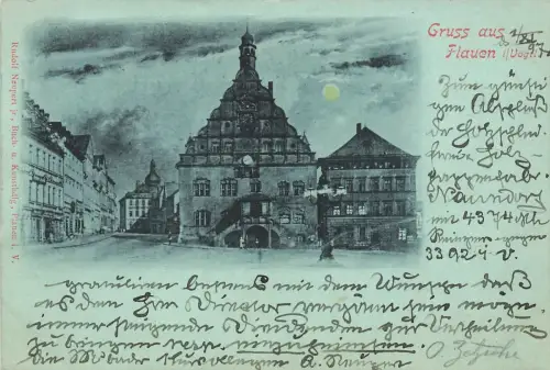 Gruss aus Plauen Rathaus bei Mondschein Vogtland Sachsen Postkarte AK 1897