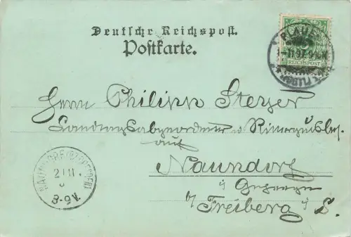 Gruss aus Plauen Rathaus bei Mondschein Vogtland Sachsen Postkarte AK 1897