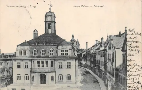 Schwarzenberg i. Erzg. Neues Rathaus m. Schlossstr. AK