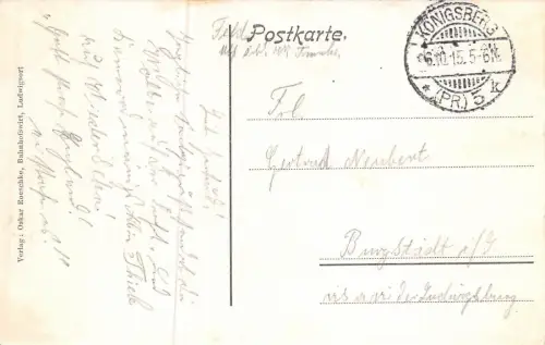 Gruss aus Ludwigsort (Ostbahn) Luftkurort Am Mühlenteich Feldpostkarte AK 1915