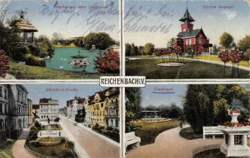 Schöne Aussicht, Stadtpark, Weinhold Straße Reichenbach Vogtland Sachsen AK 1928