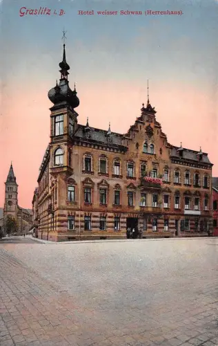 Graslitz i. B. Hotel weisser Schwan (Herrenhaus) Bes. Anton Vinzl Postkarte AK