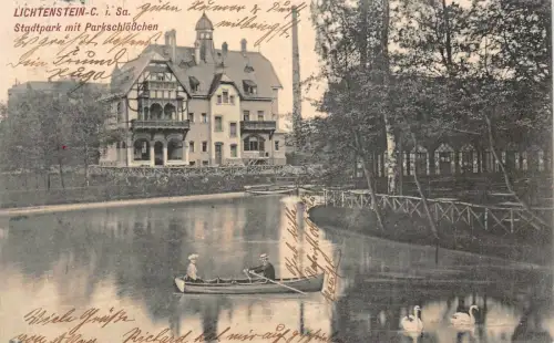 Stadtpark mit Parkschlößchen Lichtenstein Sachsen Postkarte AK 1909