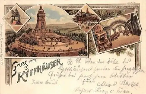 Gruss vom Kyffhäuser Reiter-Standbild Barbarossa-Saal Litho AK 1898