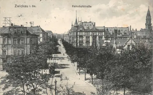 Straßenansicht Bahnhofstraße Zwickau Sachsen Postkarte AK