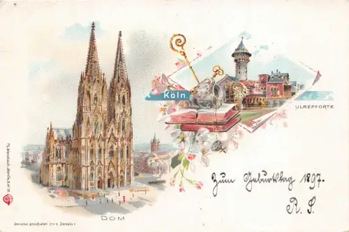 Köln Dom Ulrepforte 1897 Litho Postkarte