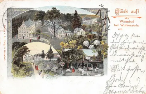 Glück auf Warmbad bei Wolkenstein Erzgebirge Sachsen Litho Postkarte AK 1904
