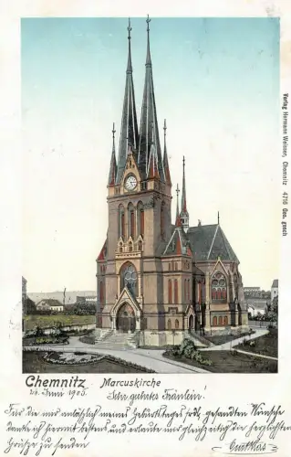 Marcuskirche in Chemnitz Sachsen Postkarte AK 1905