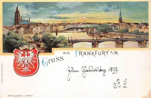 Gruss aus Frankfurt a/M. Zum Geburtstag 1897 Litho Postkarte