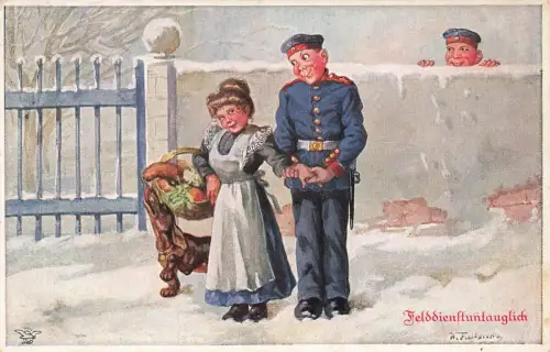 Felddienstunfähig Soldat mit Frau Primus-Postkarte AK 1916