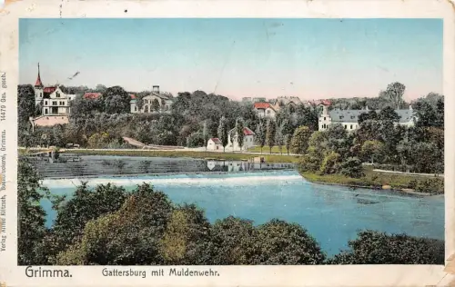Grimma Gattersburg mit Muldenwehr Postkarte AK 1913