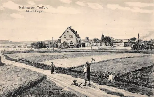 Bahnhof Langula mit Dampflock Mühlhausen-Treffurt Thüringen Postkarte