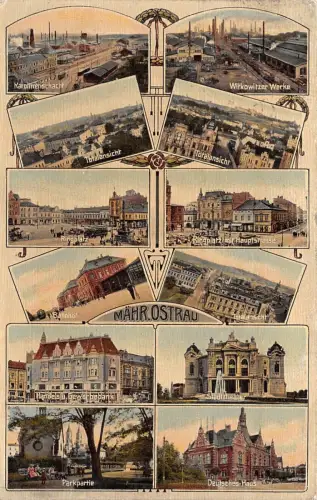 Mähr. Ostrau (Ostrava) Karolinenschacht Totalansicht Bahnhof Postkarte AK 1908