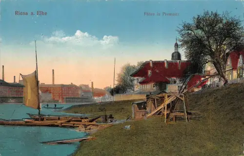 Fähre in Promnitz Riesa an der Elbe Sachsen Postkarte AK 1915