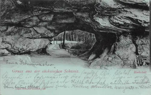 Gruss aus der sächsischen Schweiz Kuhstall Postkarte AK 1899