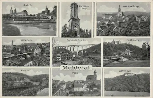 Panorama Karte Rochlitzer Berg, Göhrener Brücke Muldetal Sachsen Postkarte