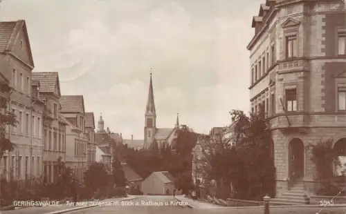 Arraser Straße mit Blick auf Rathaus und Kirche Geringswalde Sachsen AK 1940