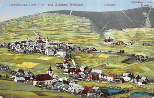 Stadtansicht Oberwiesenthal mit Sporthotel und Fichtelberg Sachsen AK 1927