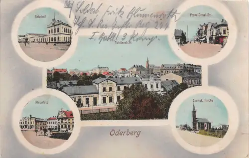 AK Oderberg Bahnhof Gasthaus mit Bierhalle Schlesien 1917