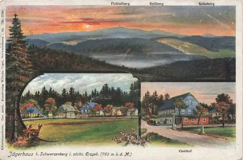 Jägerhaus mit Gasthof bei Schwarzenberg Erzgebirge Sachsen Postkarte AK 1924