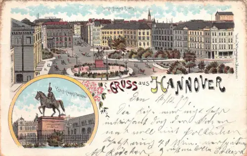 Hannover Ernst August Platz, Denkmal Niedersachsen Litho Postkarte 1899