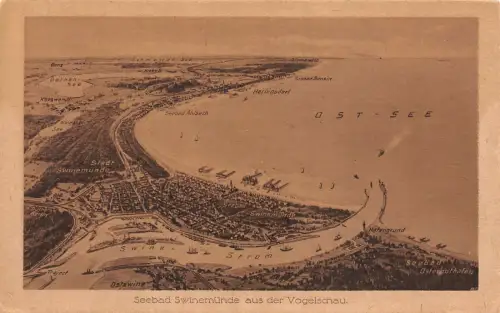 Seebad Swinemünde aus der Vogelschau Seebad Ahlbeck Postkarte AK