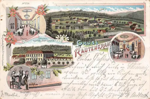 Gruss aus Rautenkranz Schuster's Gasthof u. Bierversandt Casino Postkarte 1901