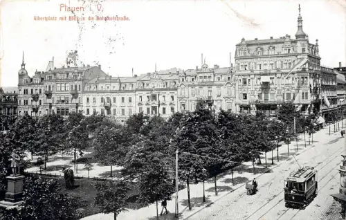 Plauen i. V. Albertplatz mit Blick in die Bahnhofstraße Postkarte AK