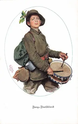 Jung Deutschland Kleiner junge mit Trommel Rotkreuz Patriotika Postkarte AK