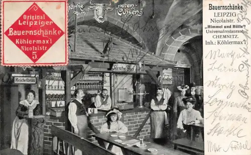 Bauernschänke Nicolaistr mit Innenansicht in Leipzig Sachsen Postkarte AK 1910