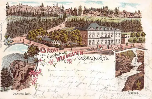 Grünbach Vogtland Sachsen Gasthof Wendelstein Lithographie 1902