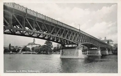 Brücke in Leitmeritz an der Elbe Sudetengau Sudeten Postkarte AK