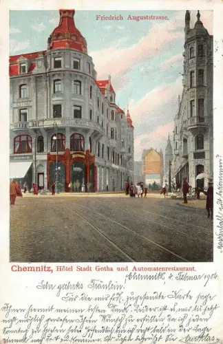 Friedrich August Straße mit Hotel und Restaurant in Chemnitz Sachsen AK 1904