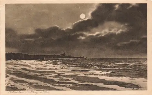 Ansicht Ostseebad Kolberg bei Nacht Pommern Postkarte AK 1923
