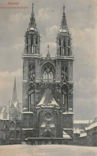 Die Westtürme des Domes im Winter zu Meissen Sachsen Postkarte AK 1909